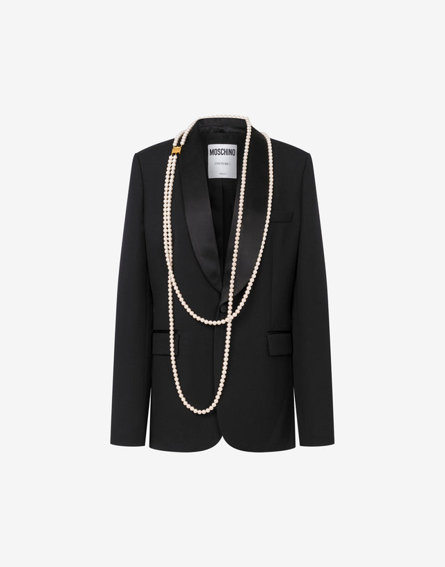 Single-breasted jacket with maxi necklaces Black Moschino 0
