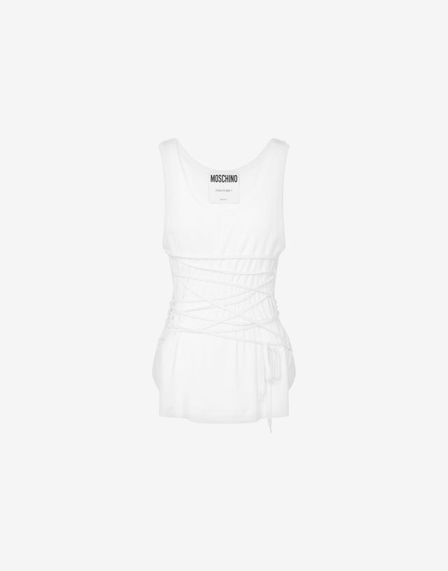 Stretch cotton tank top with laces White Moschino 0