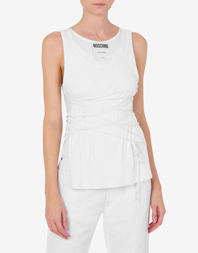 Stretch cotton tank top with laces White Moschino 1