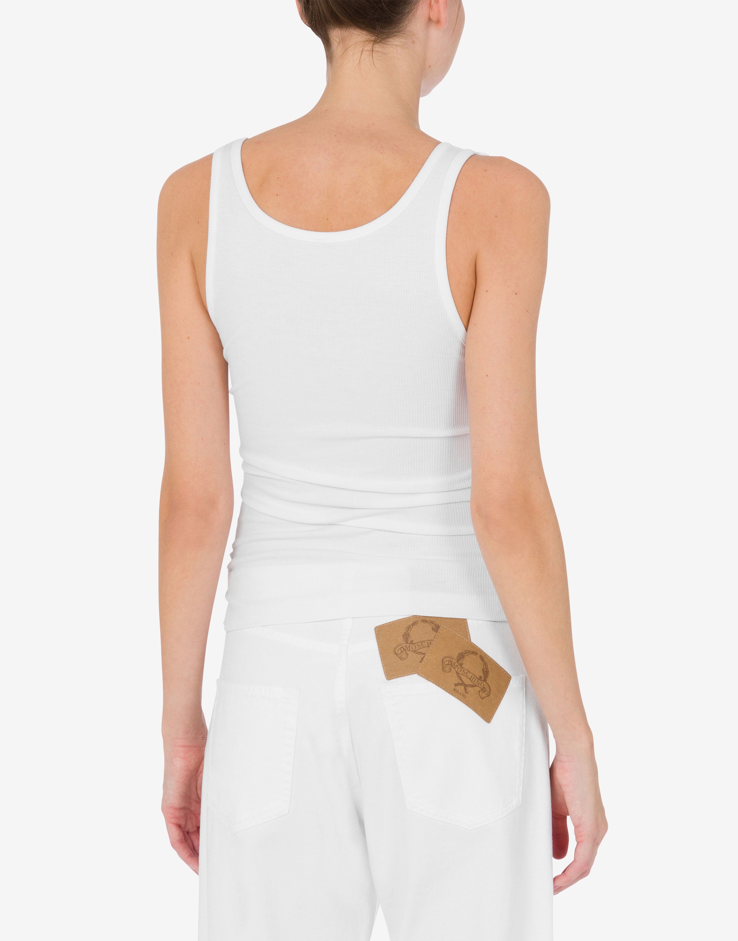 Stretch cotton tank top with laces | Moschino