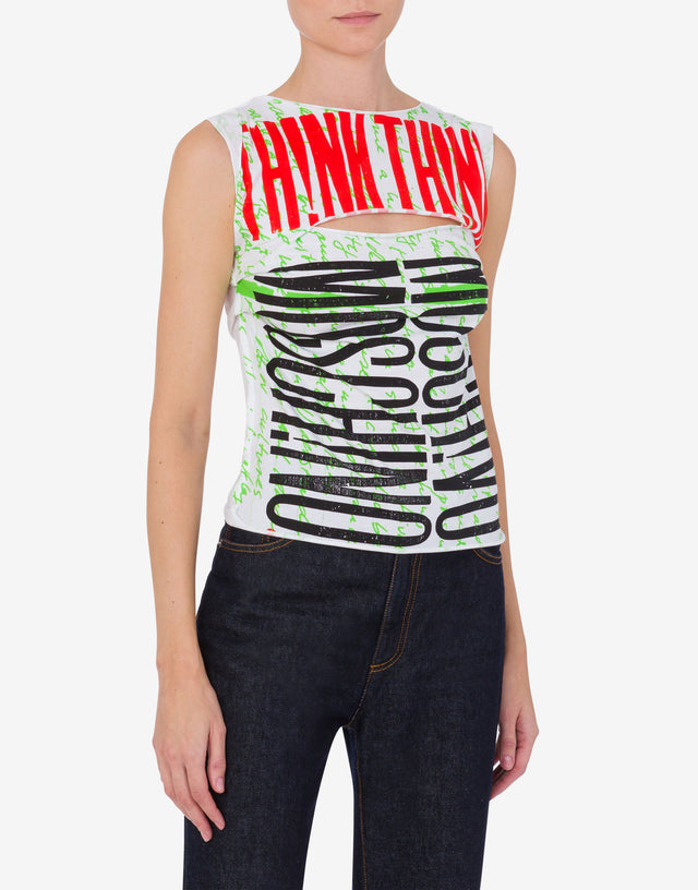 Organic jersey top 'Think Twice' Light green Moschino 1