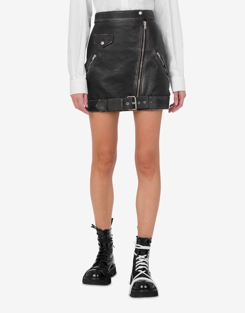 Schwerer Nappa-Leder-Minirock Schwarz Moschino 1