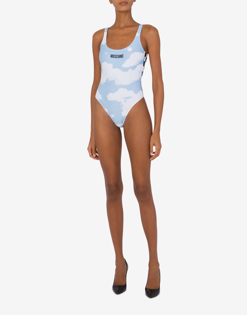 One-piece swimsuit Clouds and Check Sky blue Moschino 1