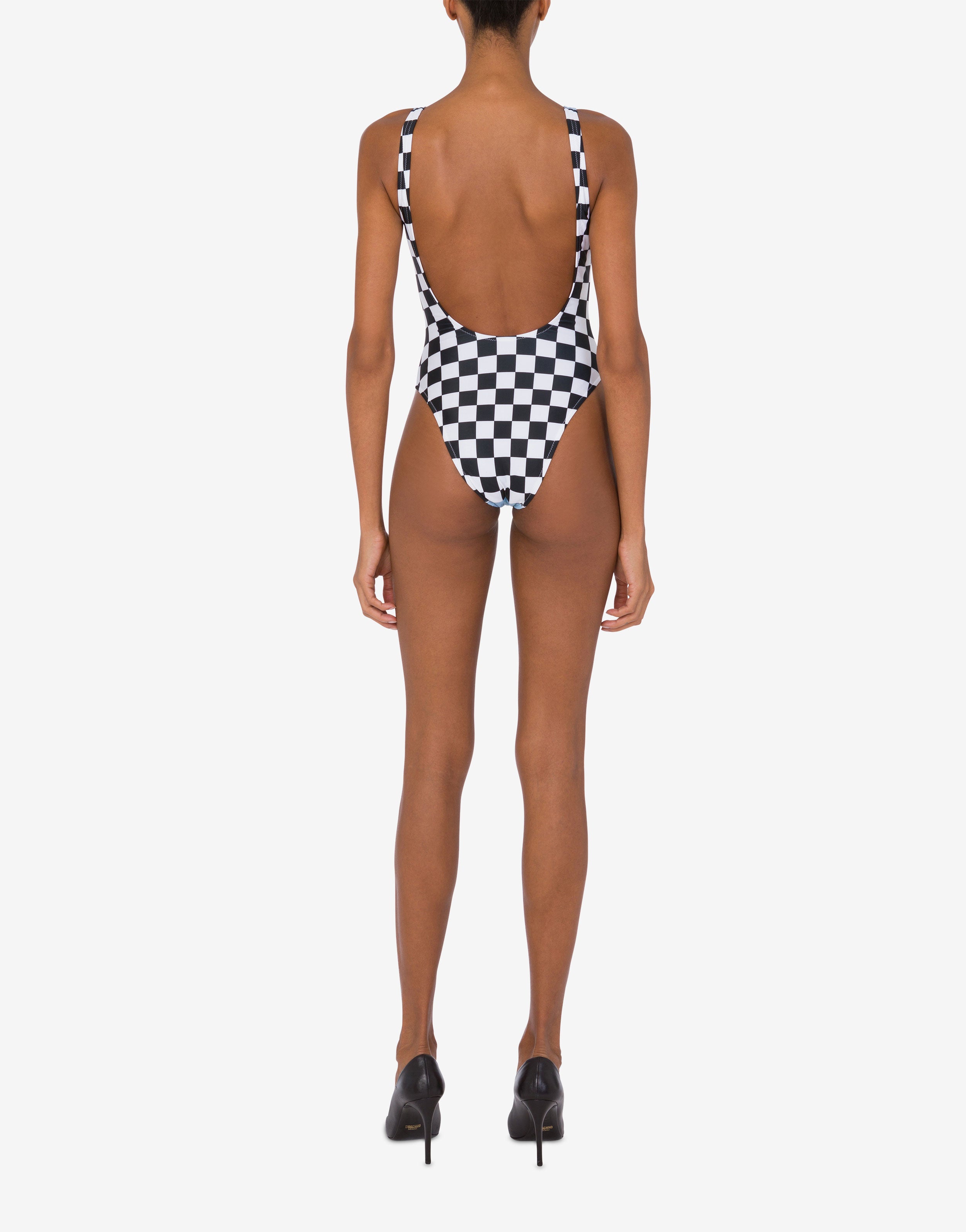 One-piece swimsuit Clouds and Check | Moschino
