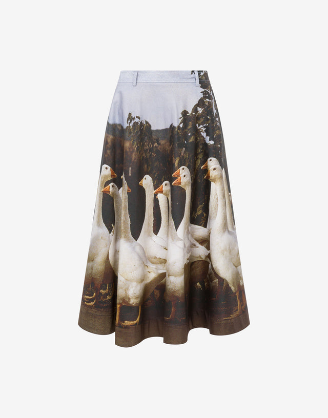 Cotton Gabardine Skirt Goose Multicoloured Moschino 0