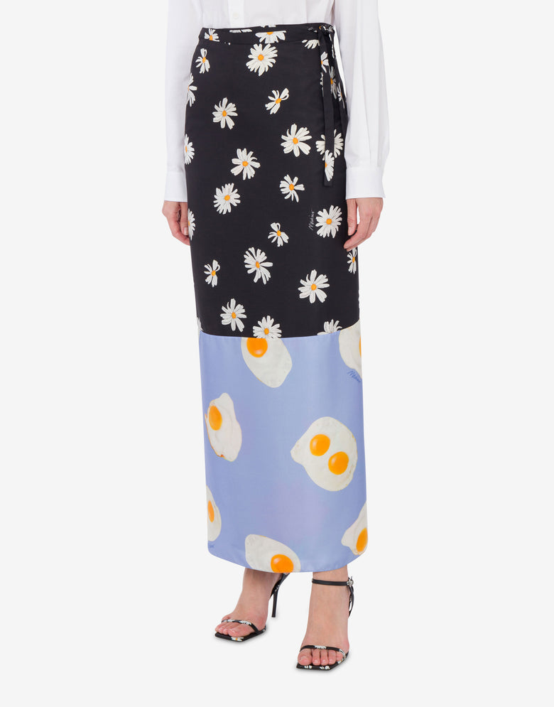 Jupe longue en twill de soie Patchwork Multicolore Moschino 1