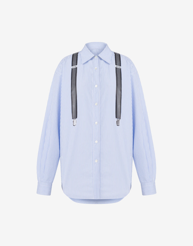 Striped Poplin Shirt Suspenders Azure Moschino 0