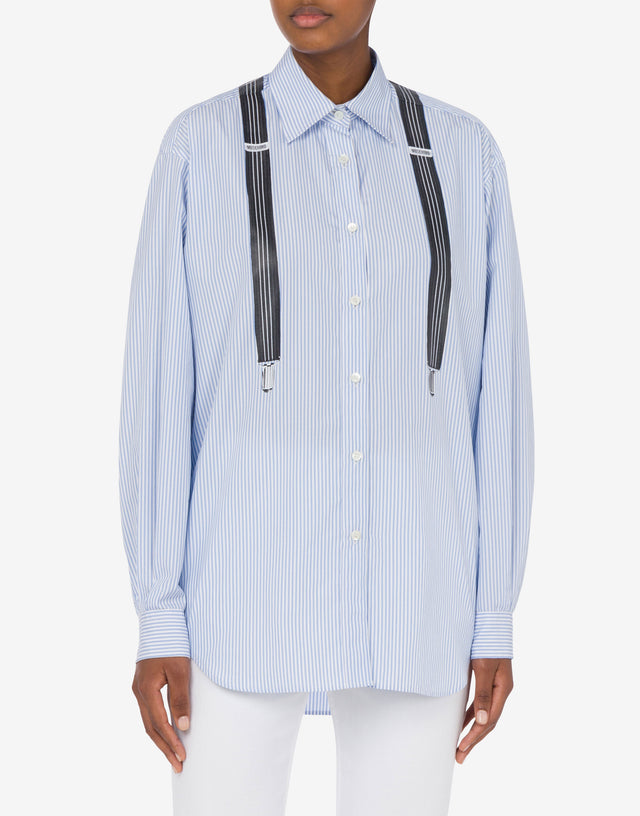 Striped Poplin Shirt Suspenders Azure Moschino 1