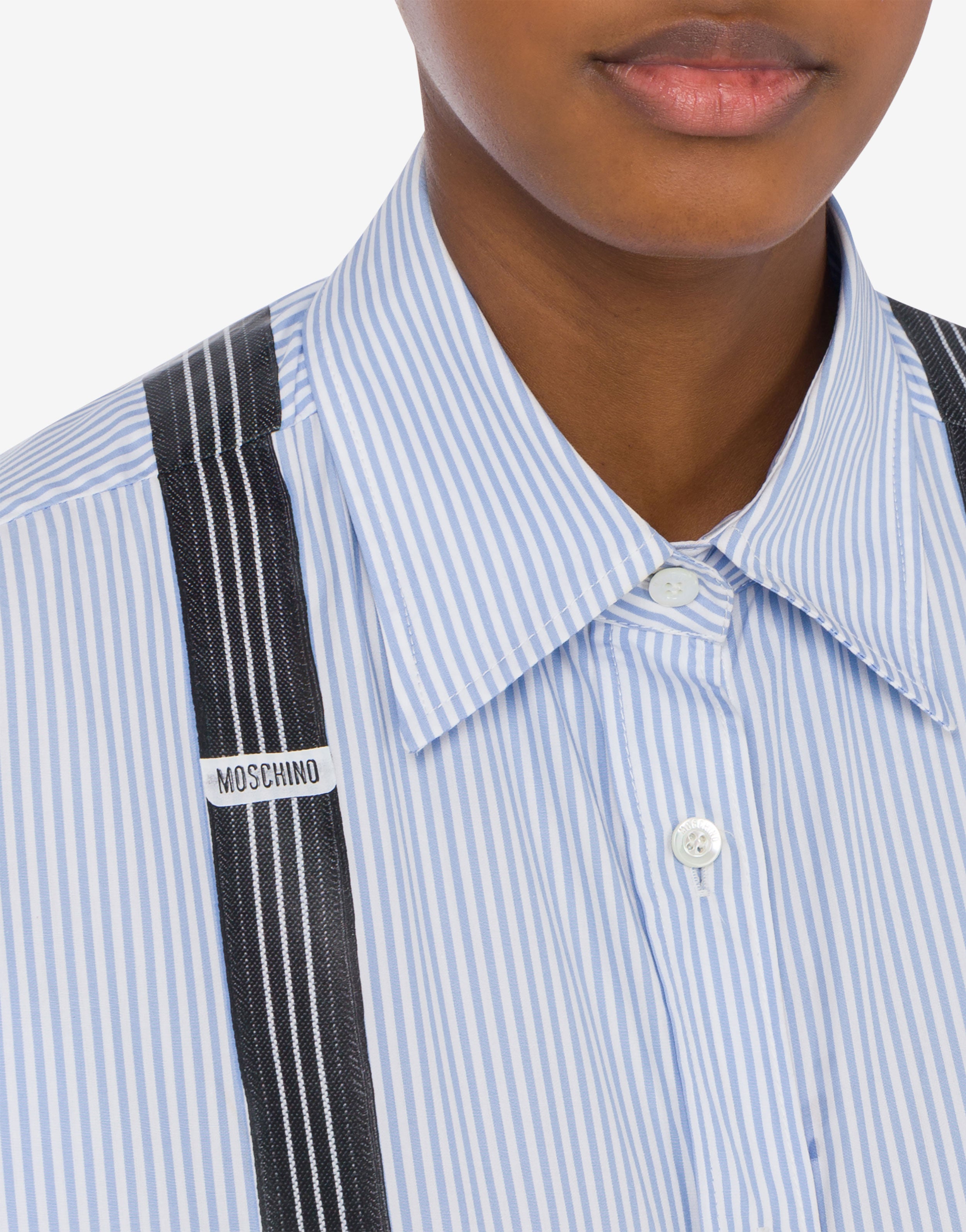 トップス epa stripe shirt Off-White zip-embellished Striped Cotton Shirt | Blue | FARFETCH
