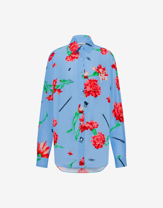 Canvas Shirt Allover Carnation Print Azure Moschino 0