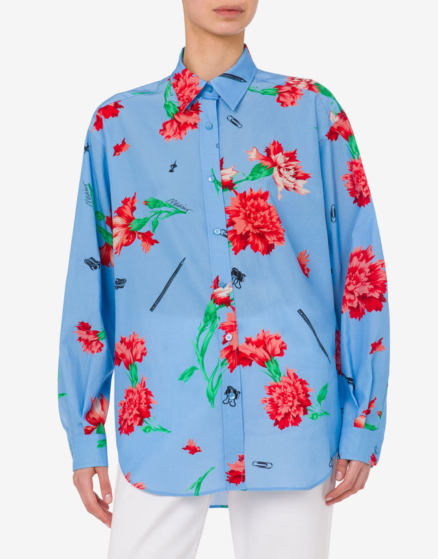 Canvas Shirt Allover Carnation Print Azure Moschino 1
