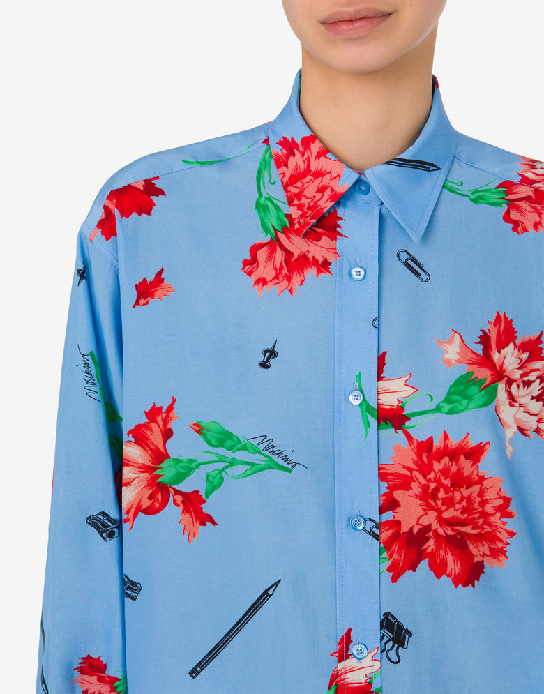 Canvas Shirt Allover Carnation Print Azure Moschino 3