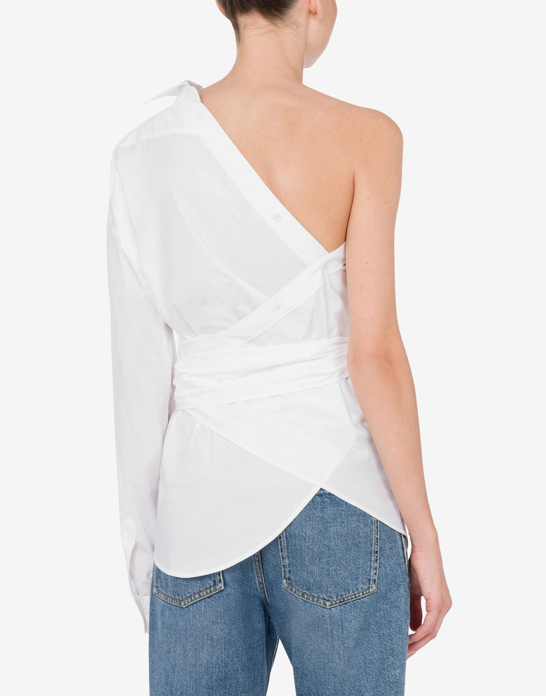 One-Shoulder Stretch Poplin Shirt White Moschino 2
