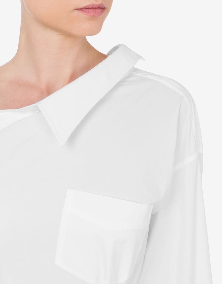 One-Shoulder Stretch Poplin Shirt White Moschino 3