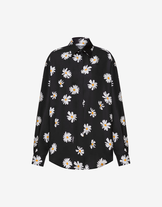 Silk Twill Shirt Allover Daisy Black Moschino 0