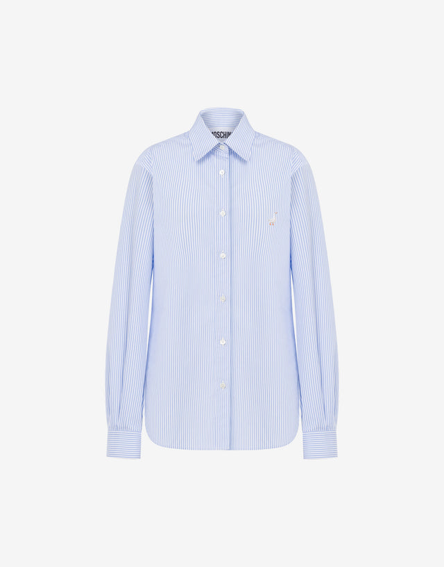 Striped Poplin Shirt Goose Embroidery Azure Moschino 0