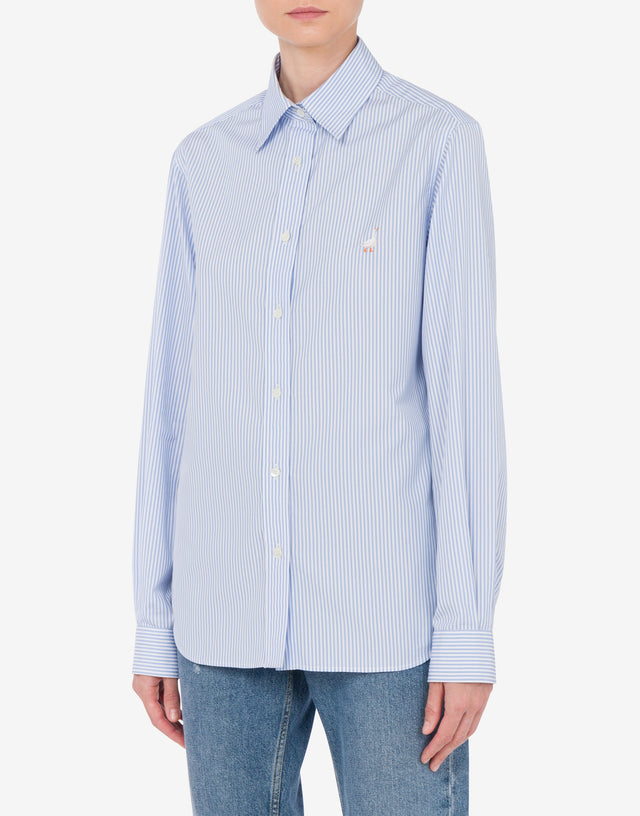 Striped Poplin Shirt Goose Embroidery Azure Moschino 1