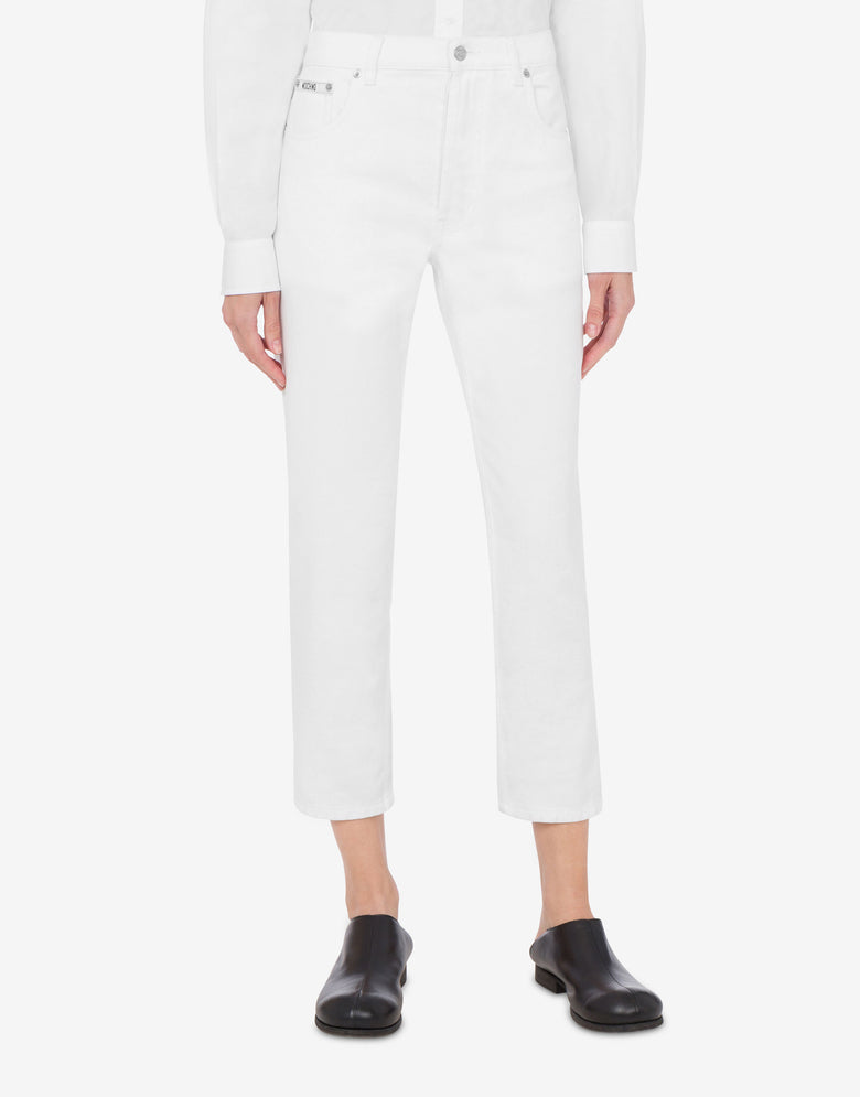 Cropped Cotton Bull Trousers White Moschino 1