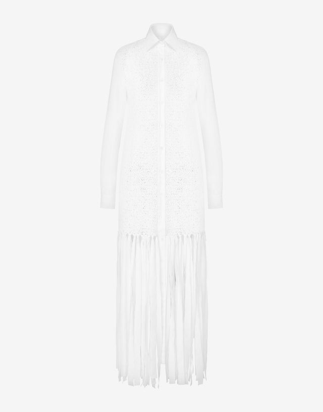 Abito in popeline stretch con frange Bianco Moschino 0