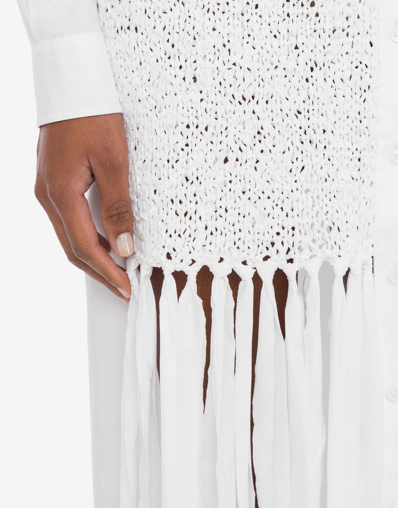 Robe en popeline stretch avec franges Blanc Moschino 3