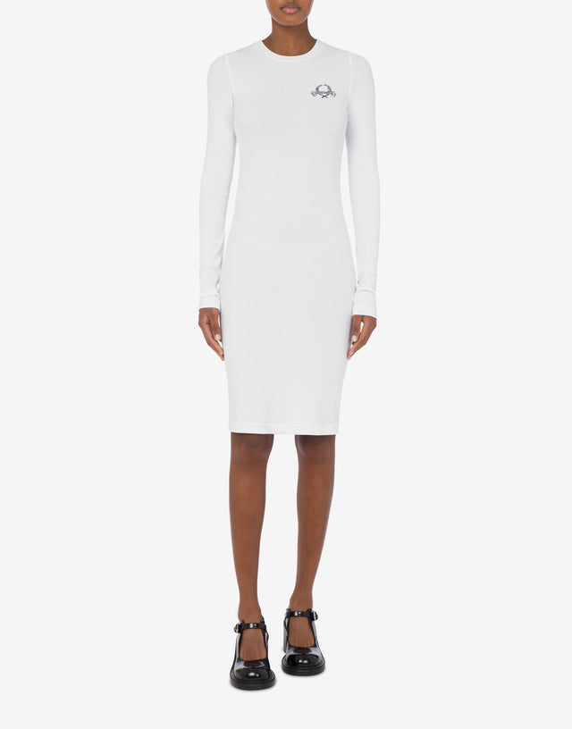 Abito in cotone stretch Laurel Crown Logo Bianco Moschino 1