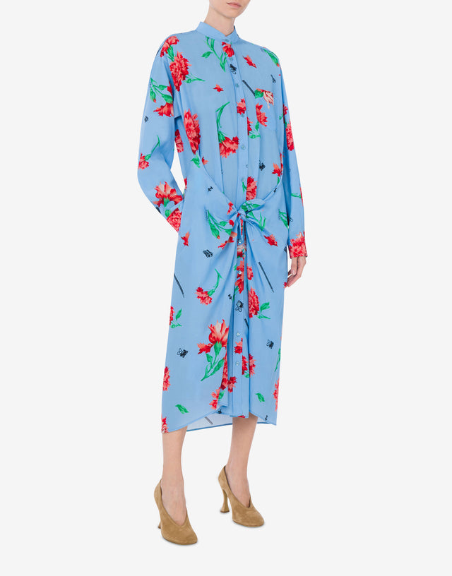 Robe en toile de cupro Carnation Print Bleu clair Moschino 1