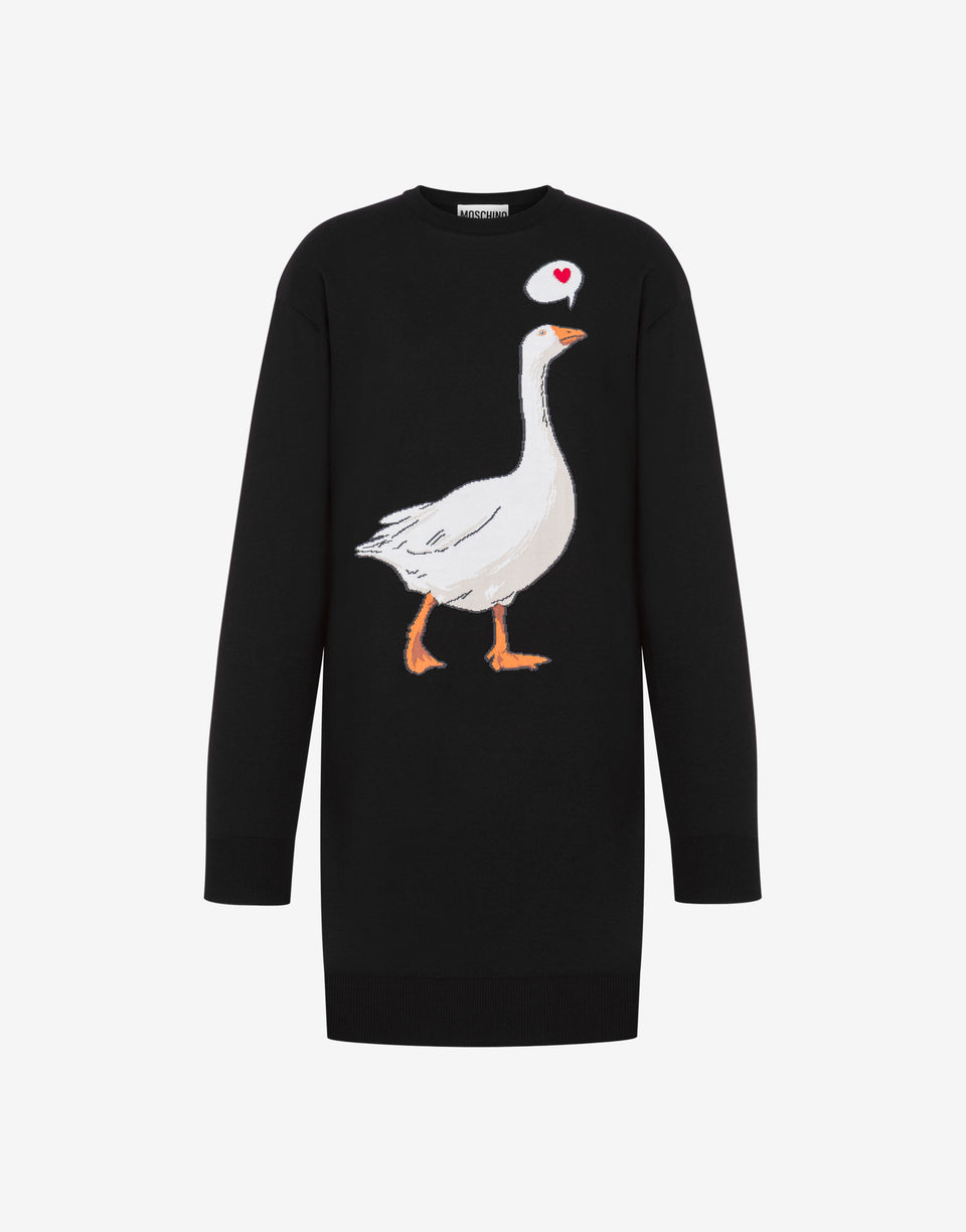 Cotton Knit Dress Goose Black Moschino 0