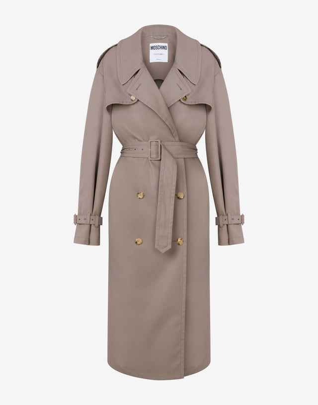 Cotton and Nylon Gabardine Trench Coat Light brown Moschino 0