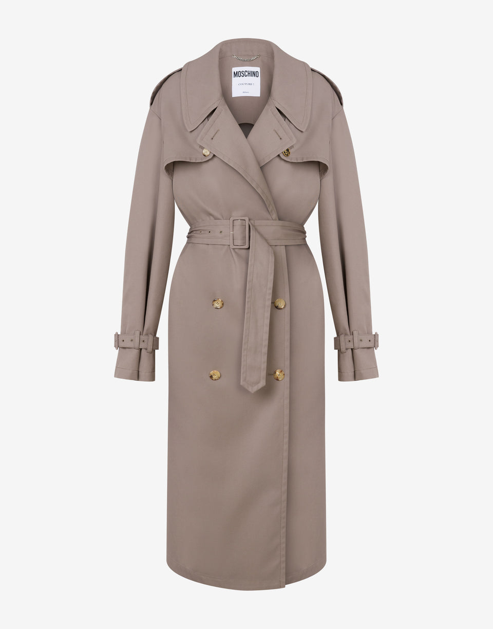 Cotton and Nylon Gabardine Trench Coat Light brown Moschino 0