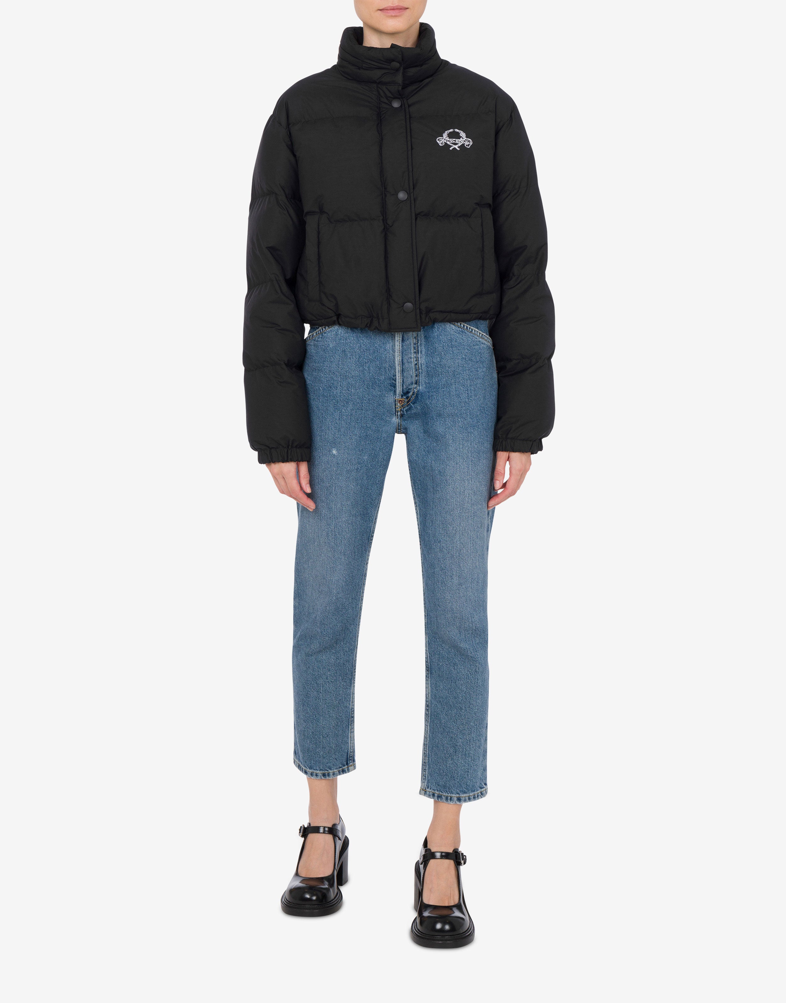 Lightweight Nylon Down Jacket Laurel Crown Logo | Moschino