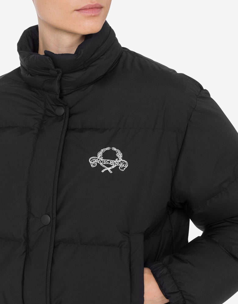 Lightweight Nylon Down Jacket Laurel Crown Logo Black Moschino 3