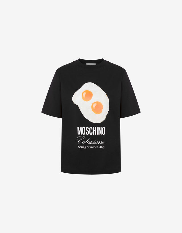 Organic Jersey T-shirt Eggs Print Black Moschino 0