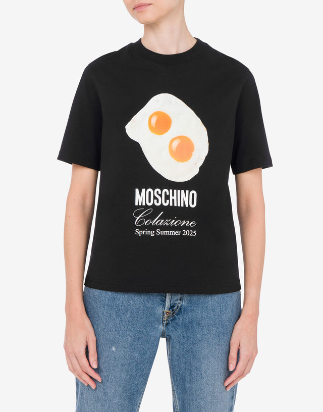 Organic Jersey T-shirt Eggs Print Black Moschino 1