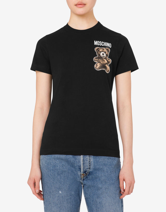 Organic Jersey T-shirt Little Teddy Bear Black Moschino 1