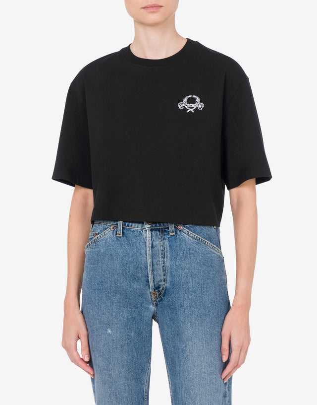 Cropped T-shirt Laurel Crown Logo Black Moschino 1