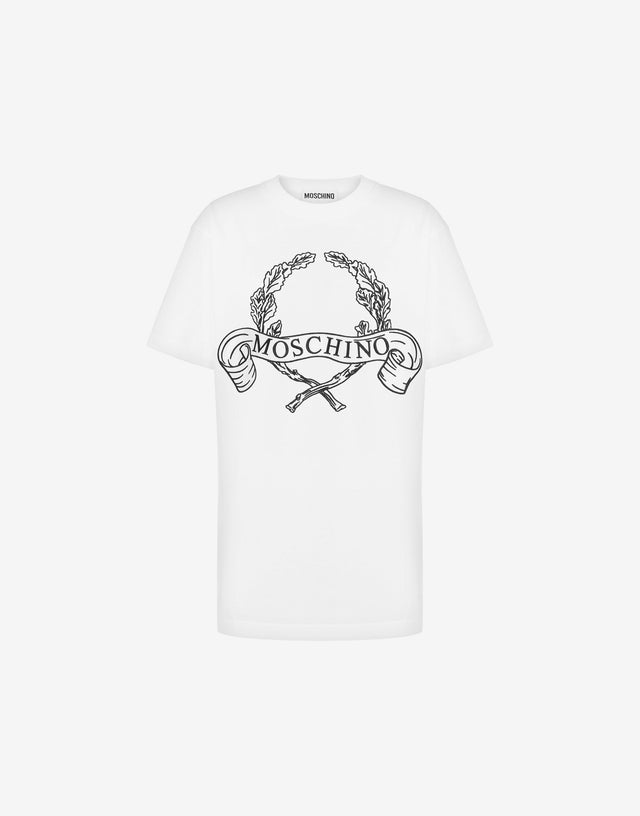 Organic Jersey T-shirt Laurel Crown Logo White Moschino 0