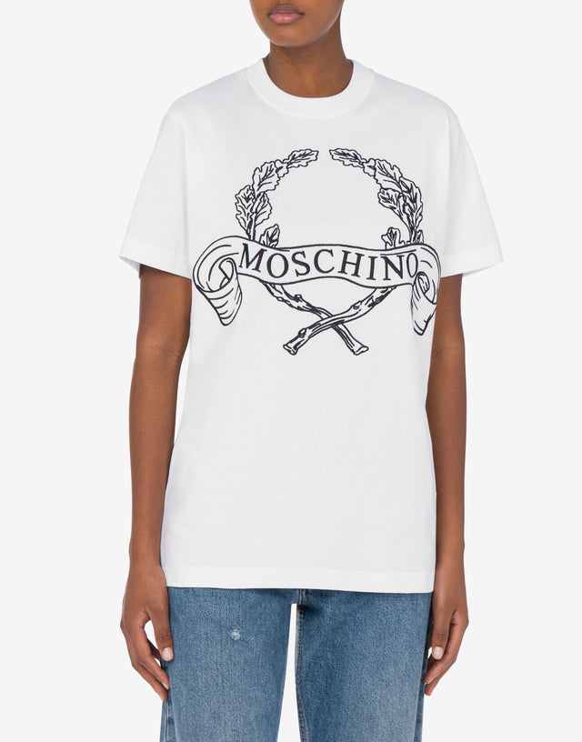 Organic Jersey T-shirt Laurel Crown Logo White Moschino 1