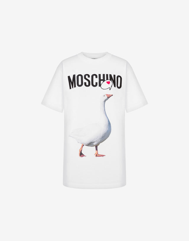 Organic Jersey T-shirt Goose Print White Moschino 0