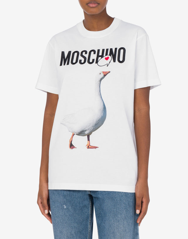Organic Jersey T-shirt Goose Print White Moschino 1