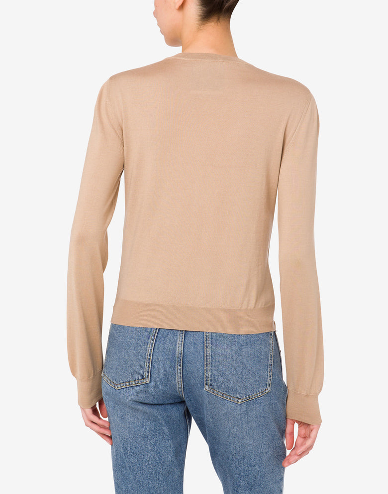 Wool and Silk Pullover Golden M Beige Moschino 2