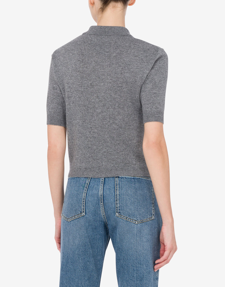 Knit Polo Shirt Laurel Crown Logo Grey Moschino 2