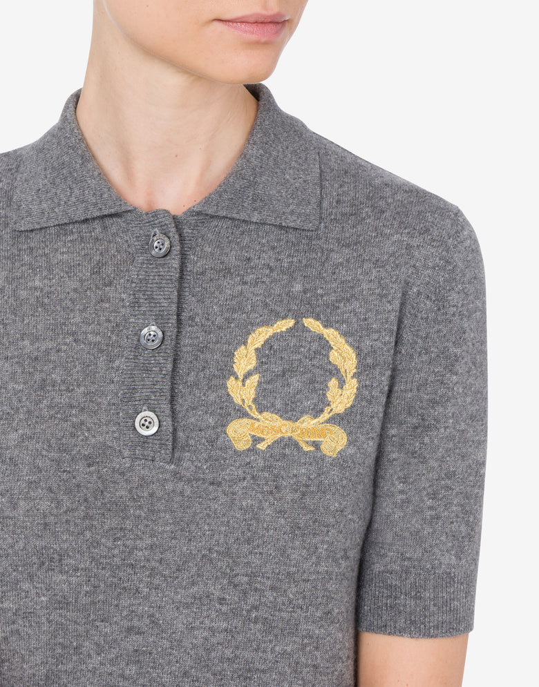 Knit Polo Shirt Laurel Crown Logo Grey Moschino 3