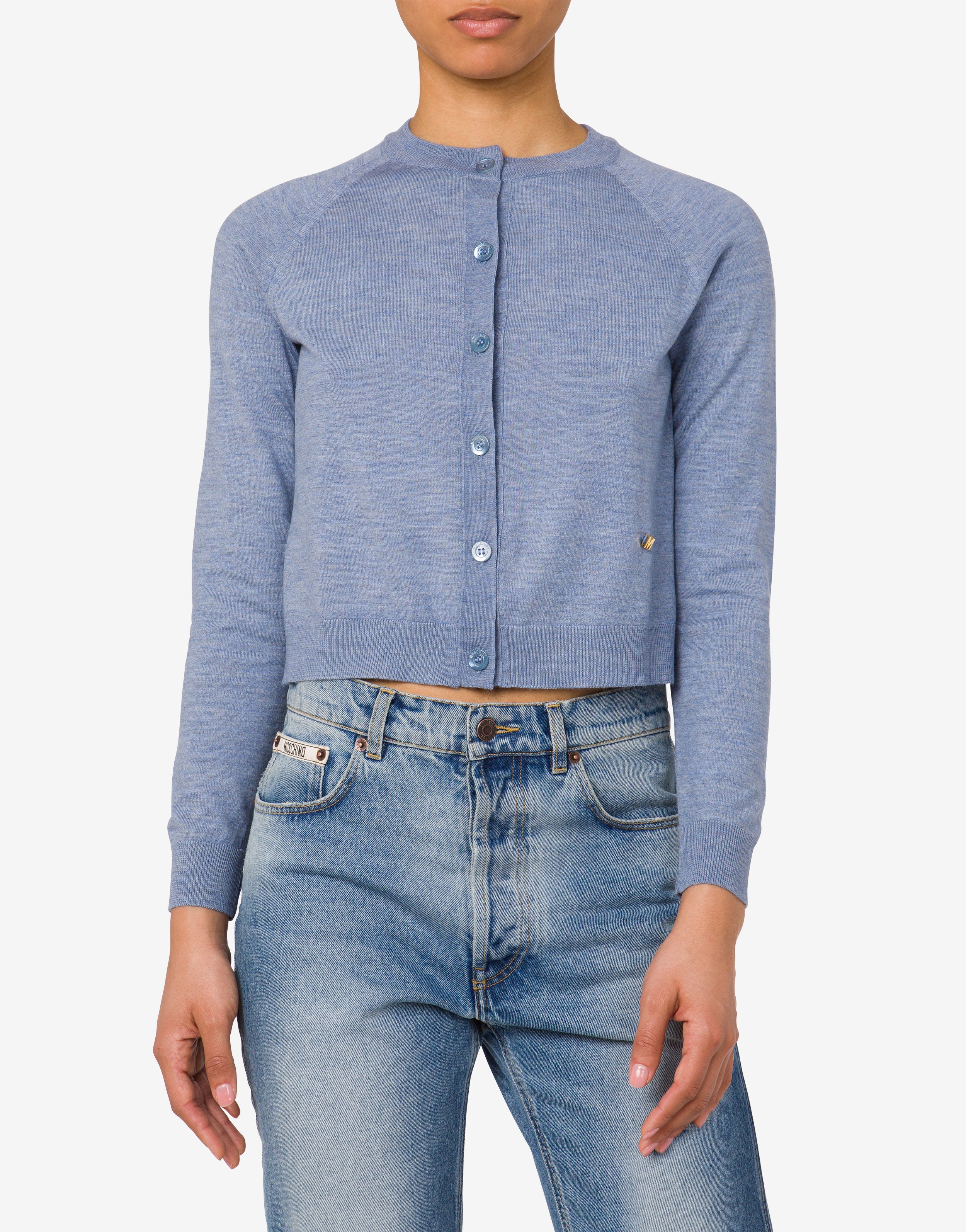 あおい Golden M wool and silk cardigan | Moschino