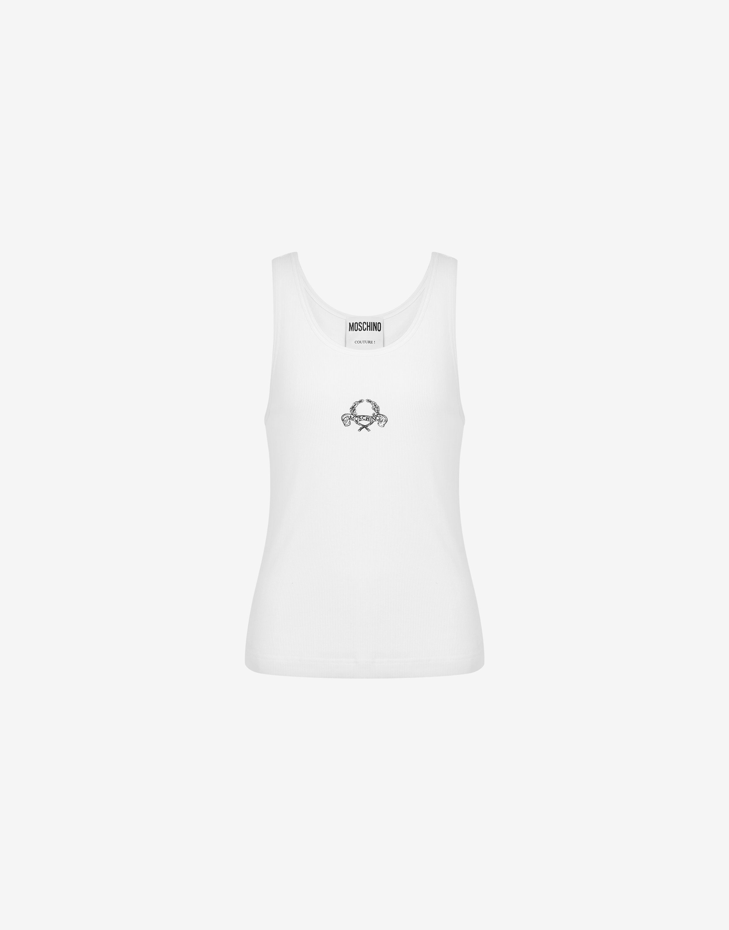 Stretch Cotton Tank Top Laurel Crown Logo | Moschino