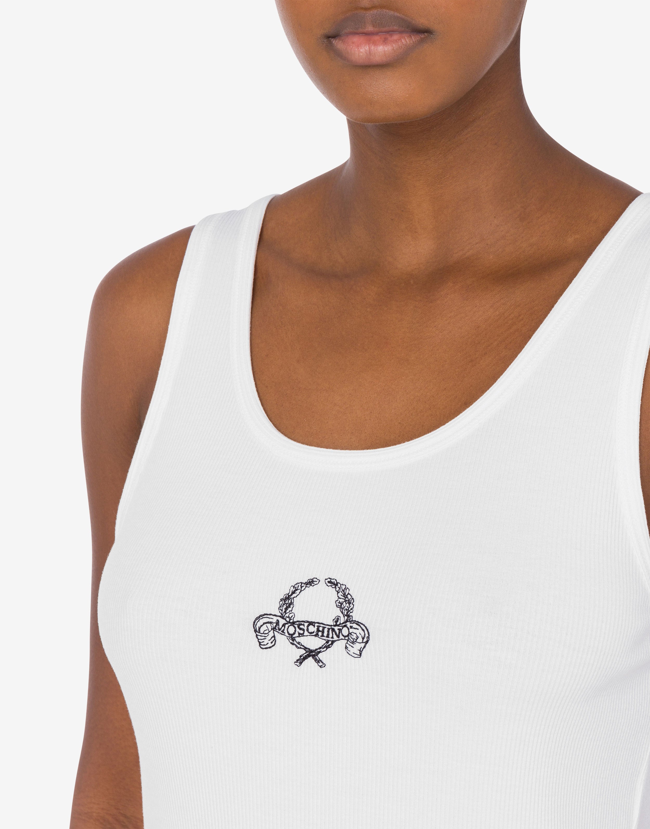 Stretch Cotton Tank Top Laurel Crown Logo | Moschino