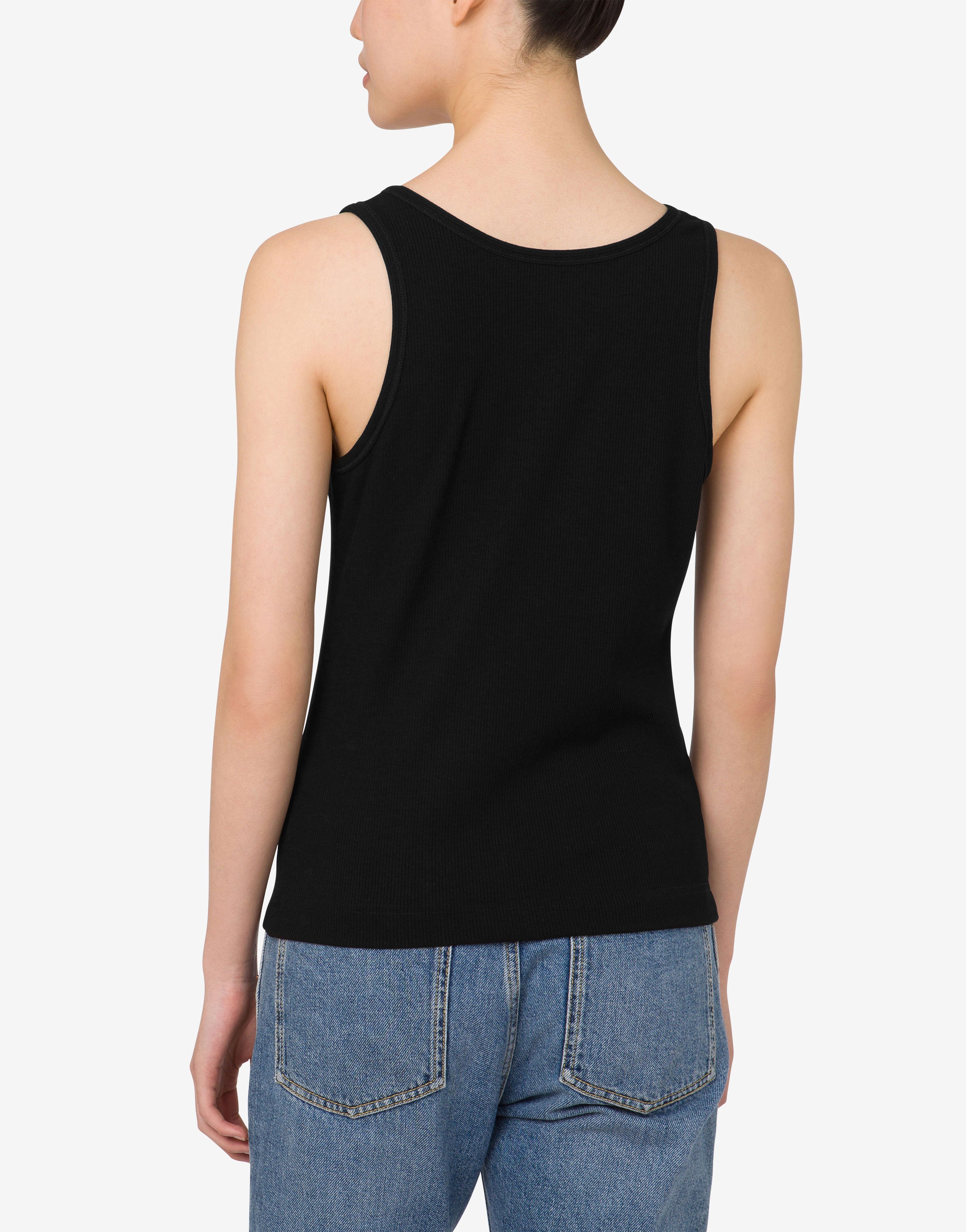 Stretch Cotton Tank Top Laurel Crown Logo | Moschino