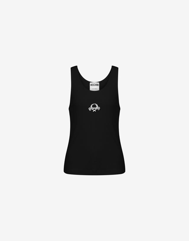 Stretch Cotton Tank Top Laurel Crown Logo Black Moschino 0