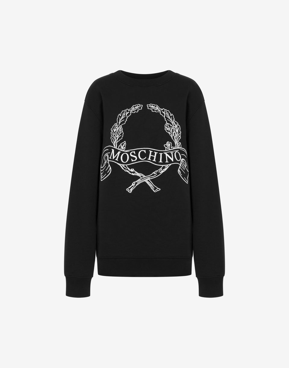 Organic Cotton Hoodie Laurel Crown Logo Black Moschino 0