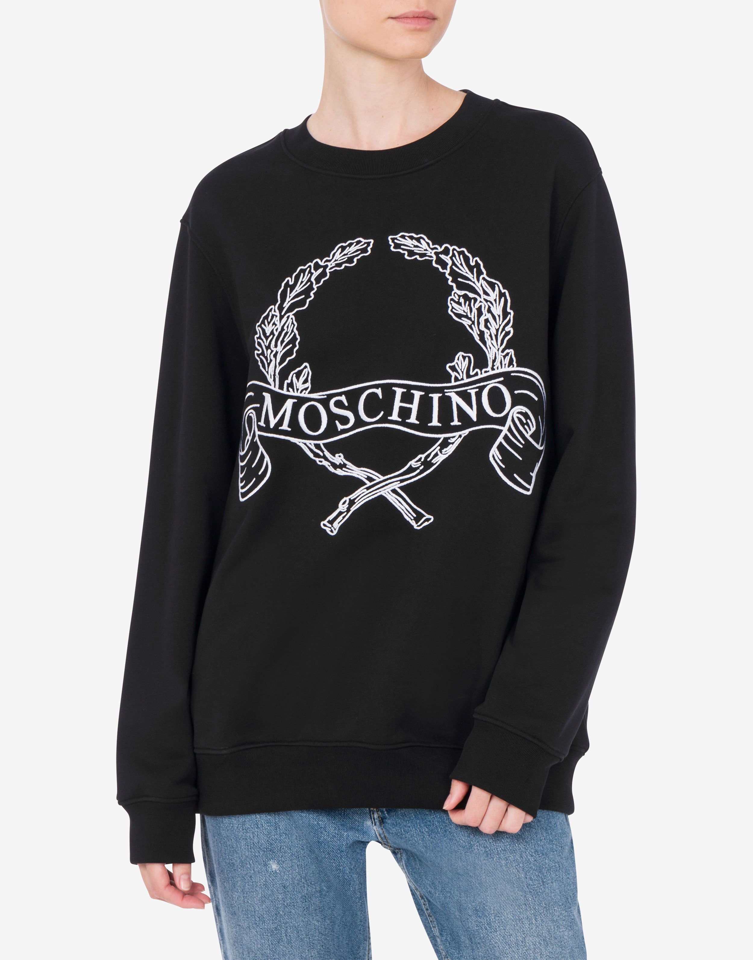 Organic Cotton Hoodie Laurel Crown Logo | Moschino
