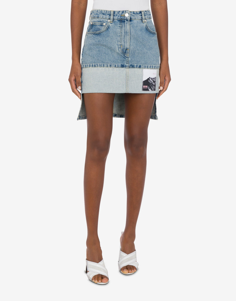 Denim mini skirt with patches Blue Denim Moschino Jeans 1